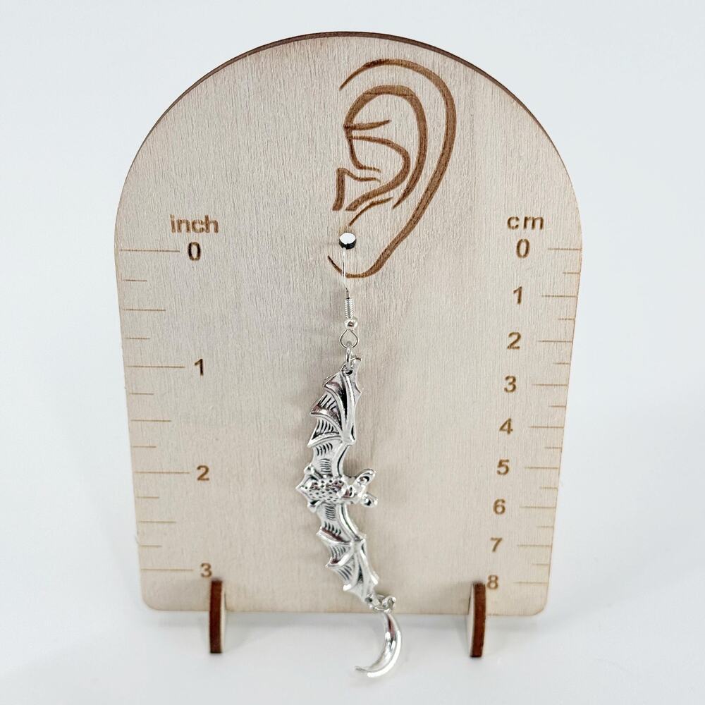 Extra Long Celestial Bat Dangle Earrings, Antique… - image 4